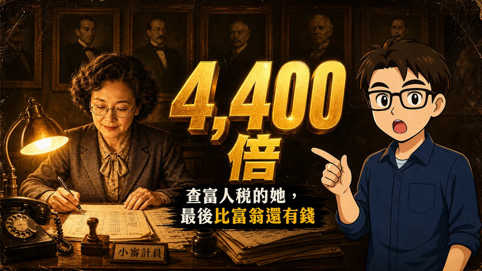 Anne Scheiber 複利成長曲線圖：5000 美元一格一格爬升到 2200 萬，象徵約 50 年長期持有與股息再投入